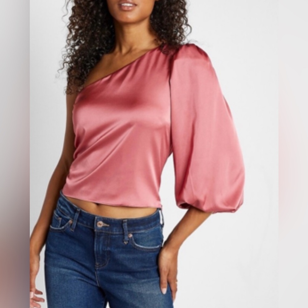 Express Satin One Shoulder Puff Sleeve Top